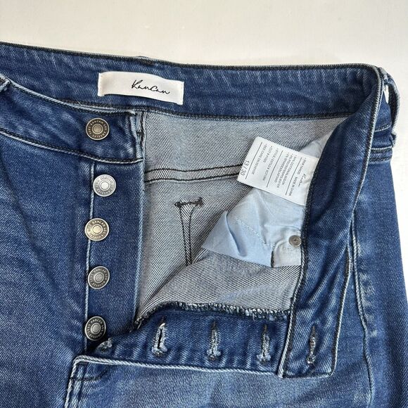 Kancan Rainn Ultra High Rise Flare Jeans 13/30 Stretch Blue Denim Fray Fringe - Picture 4 of 12